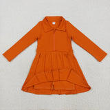 GLD1149 girls long sleeve zipper orange Dress yoga