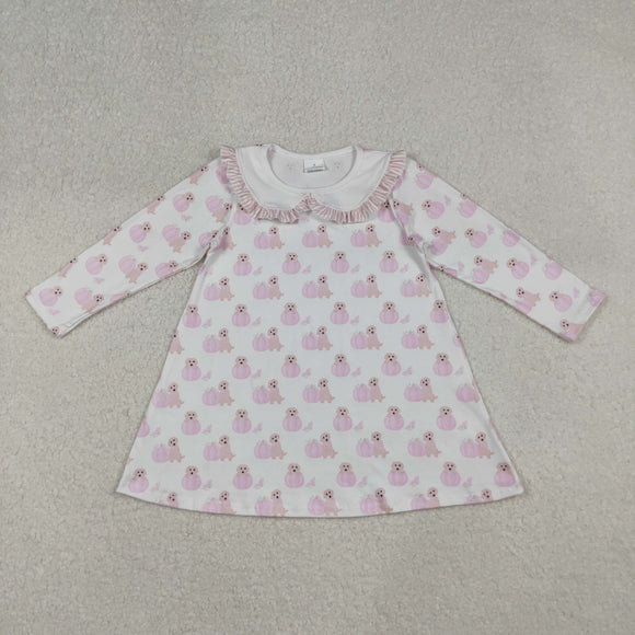 GLD1157 girls  pink long sleeve puppy floral collar Dress