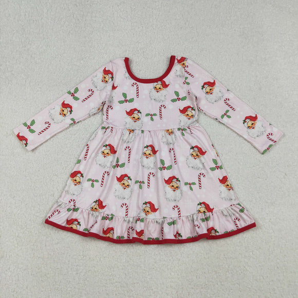 GLD1251 girls Christmas Santa Claus pink red long sleeve Dress 12/18M-7/8T