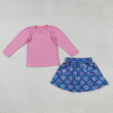 GLD1256 girls pink long sleeve flower skirt outfits