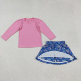 GLD1256 girls pink long sleeve flower skirt outfits