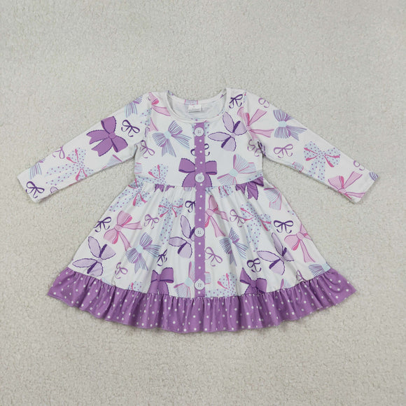 GLD1271  toddler clothes purple bow dress