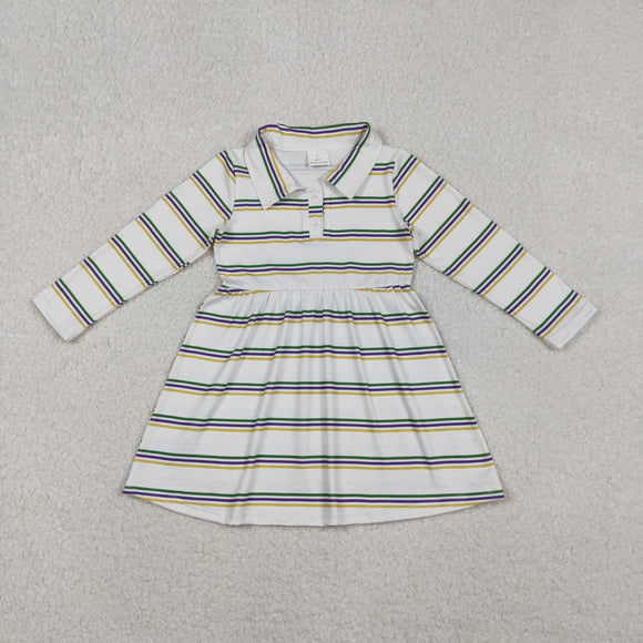 GLD1331  Baby Girls striped long sleeve dress 12/18M-7/8T