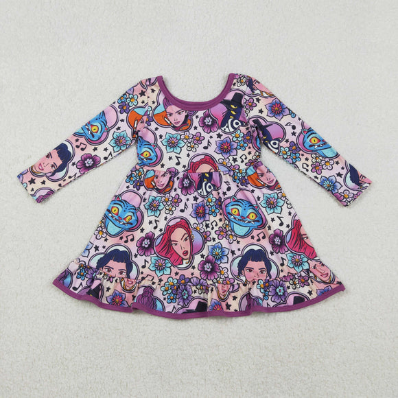 GLD1351  Baby Girls cartoon purple long sleeve dress