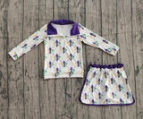 9.30 Pre-order GLD1360  baby girls Mardi Gras skirt zip long sleeve Outfits yoga
