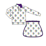 9.30 Pre-order GLD1360  baby girls Mardi Gras skirt zip long sleeve Outfits yoga