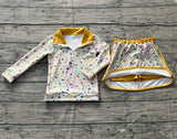 9.30 Pre-order GLD1365  baby girls Mardi Gras yellow skirt zip long sleeve Outfits yoga