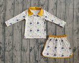 9.30 Pre-order GLD1370 baby girls Mardi Gras mask skirt zip long sleeve Outfits yoga
