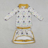 GLD1370 baby girls Mardi Gras mask skirt zip long sleeve Outfits yoga