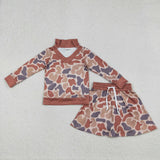GLD1476 girls camo long sleeve skirt outfits