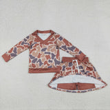 GLD1476 girls camo long sleeve skirt outfits