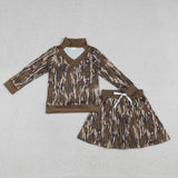 GLD1478 girls camo long sleeve skirt outfits
