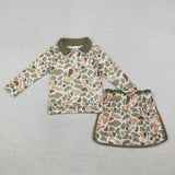 GLD1545  girls camo long sleeve zipper skirt outfits