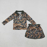 GLD1547  girls camo long sleeve zipper skirt outfits