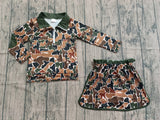 Pre-order GLD1547  girls camo long sleeve zipper skirt outfits