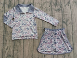 Pre-order GLD1548  girls camo gray long sleeve zipper skirt outfits