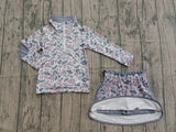 Pre-order GLD1548  girls camo gray long sleeve zipper skirt outfits