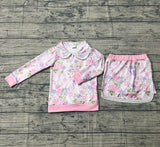 Pre-order GLD1572  girls flower pink long sleeve zipper skirt outfits