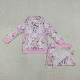 GLD1572  girls flower pink long sleeve zipper skirt outfits