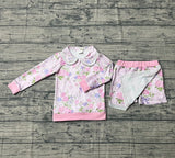 Pre-order GLD1572  girls flower pink long sleeve zipper skirt outfits