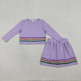 GLD1573 baby girls Mardi Gras purple long sleeve skirt Outfits yoga