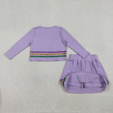 GLD1573 baby girls Mardi Gras purple long sleeve skirt Outfits yoga