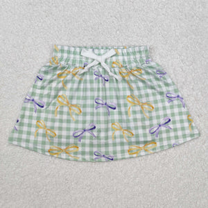 GLK0036 Mardi Gras Girls purple and yellow  bow Skirt