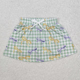 GLK0036 Mardi Gras Girls purple and yellow  bow Skirt