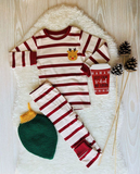 red stripe Christmas embroidered deer boys pajamas