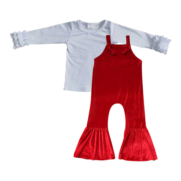long sleeve white girls  top +red velvet outfits