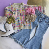 -knit sweater +tassel jeans girls outfits