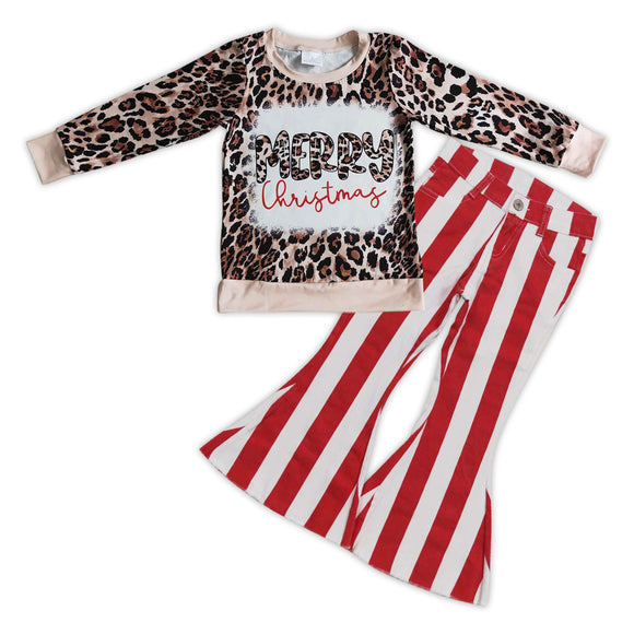 Christmas leopard  top +  red stripe jeans outfits