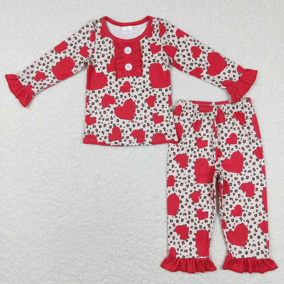 GLP0905-- Valentine's Day long sleeve leopard girls pajamas