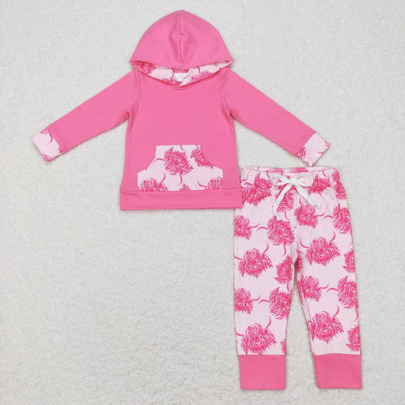GLP0906--long sleeve highland cow pink hoodie girls outfits