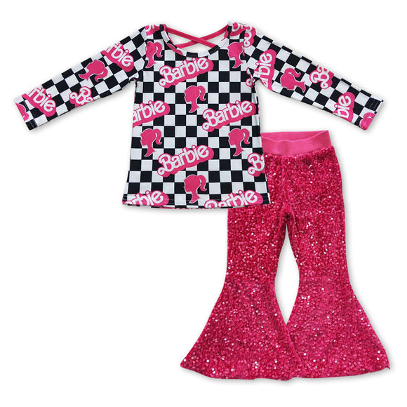 GLP0922--pink top + pink sequins pants girls clothing