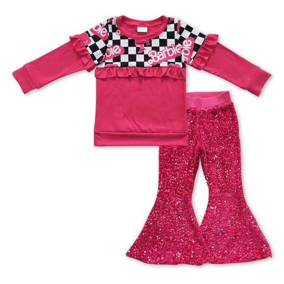 GLP0923--pink top + pink sequins pants girls clothing