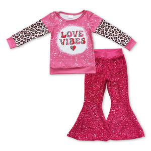 GLP0925--love vibes top + pink sequins pants girls clothing