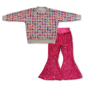 GLP0930--pre order sweater top + pink sequins pants girls clothing
