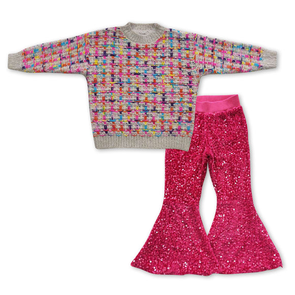 GLP0930--pre order sweater top + pink sequins pants girls clothing
