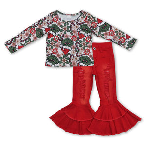 GLP0934--Christmas cartoon top + red jeans outfits