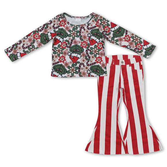 GLP0935--Christmas cartoon top + red jeans outfits