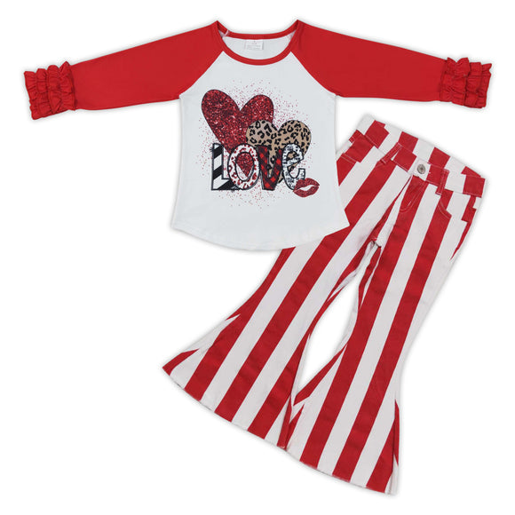 GLP0936--loves cartoon top + red jeans outfits