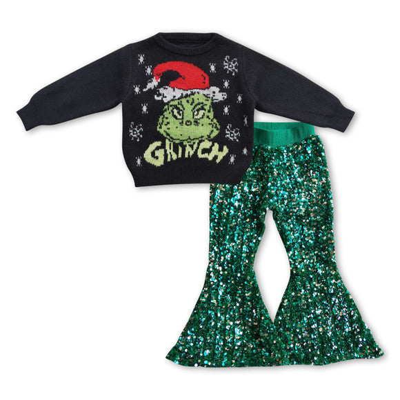 GLP0944--Christmas sweater top + green sequins pants girls clothing