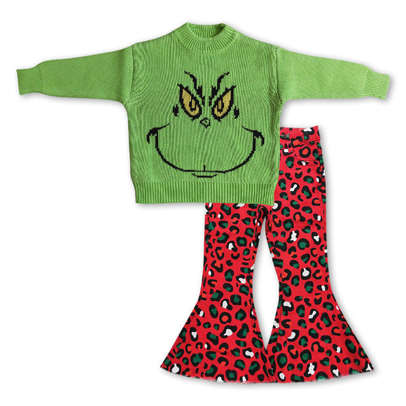 pre order GLP0946--Christmas cartoon sweater + leopard jeans girls outfits