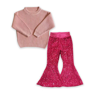 GLP0979-- sweater top + pink sequins pants girls clothing