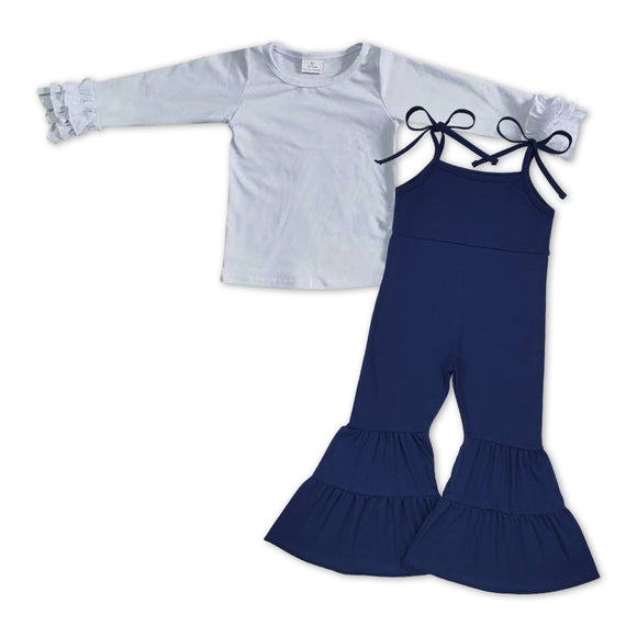 GLP0982--navy jumpsuit+ white top girls outfits