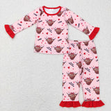 Sibling matching embroidery Valentine's day western cow  clothing