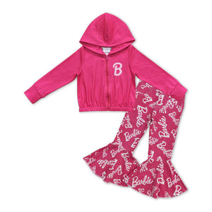 GLP1003-- long sleeve cartoon pink top +  jeans outfits