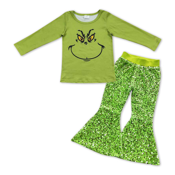 GLP1006-- Christmas top + green sequins pants girls clothing