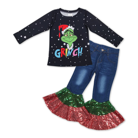 GLP1009--Christmas black top +  jeans outfits